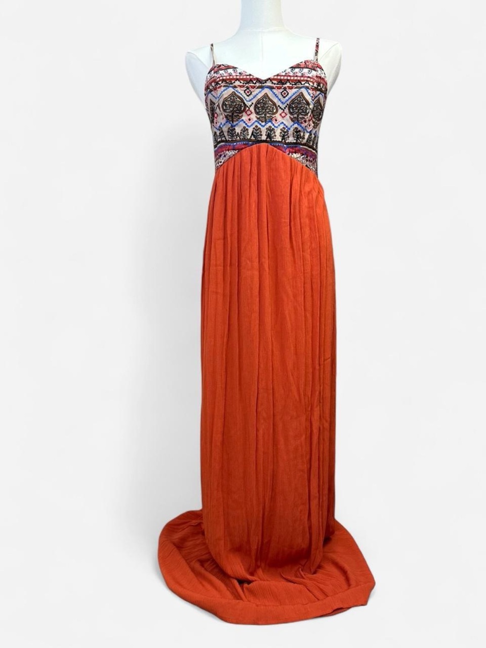 Xhilaration Boho Western Orange Maxi Dress with Embroidered Bodice